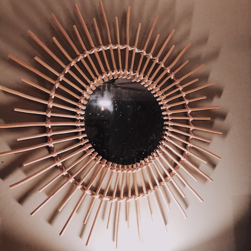 Boho Wicker Wood Sunburst Mirror